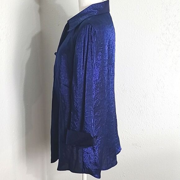 Sara Michelle Metallic Dark Blue Blouse, 5 Brandenburg Button Fasteners,Size 1X - Picture 5 of 7